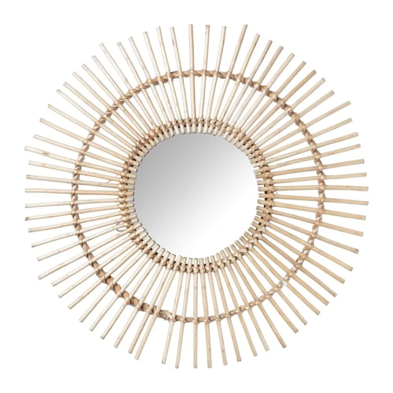 Xenos Wandspiegels-Zonnespiegel met rotan rand - ø55 cm