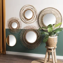 Xenos Wandspiegels-Zonnespiegel rotan - ø76 cm